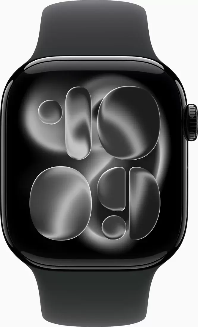 Умные часы Apple Watch Series 11 46 мм (алюминиевый корпус, черный/черный, спортивный силиконовый ремешок S/M) — изображение 2