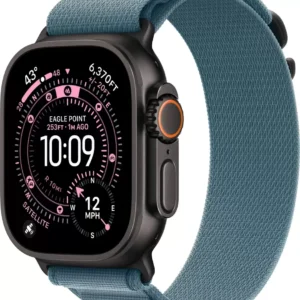 Умные часы Apple Watch Ultra 3 LTE 49 мм (титановый корпус, черный/голубой, текстильный ремешок размера L)