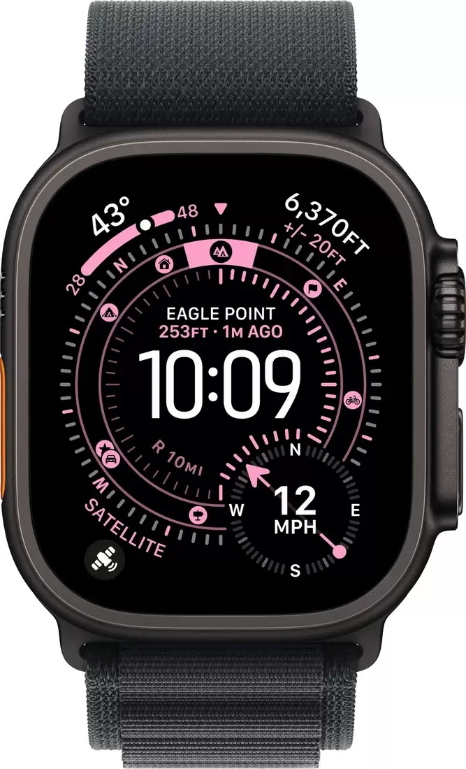 Умные часы Apple Watch Ultra 3 LTE 49 мм (титановый корпус, титановый/черный, текстильный ремешок размера S) — изображение 2