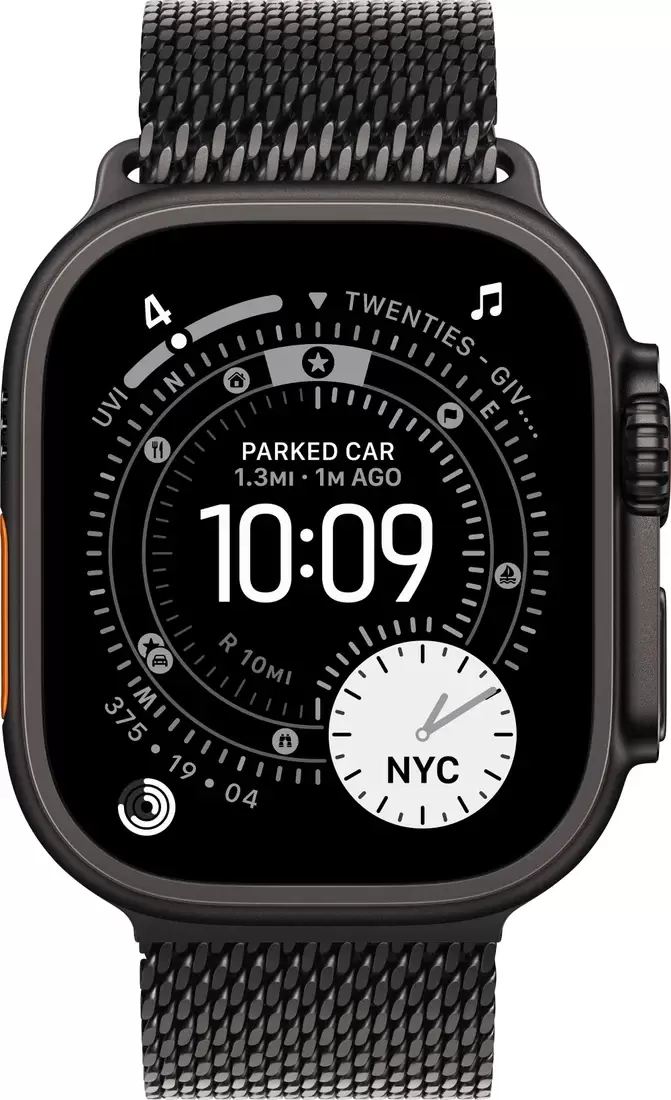 Умные часы Apple Watch Ultra 3 LTE 49 мм (титановый корпус, черный/черный, миланская петля L) — изображение 2
