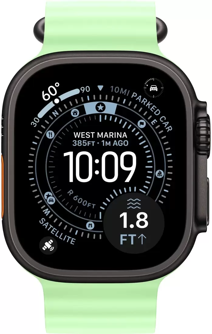 Умные часы Apple Watch Ultra 3 LTE 49 мм (титановый корпус, черный/салатовый, ремешок из эластомера) — изображение 2