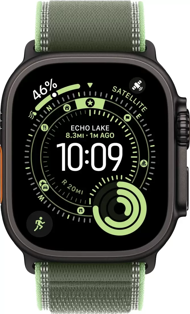 Умные часы Apple Watch Ultra 3 LTE 49 мм (титановый корпус, черный/зеленый, нейлоновый ремешок размера S/M) — изображение 2