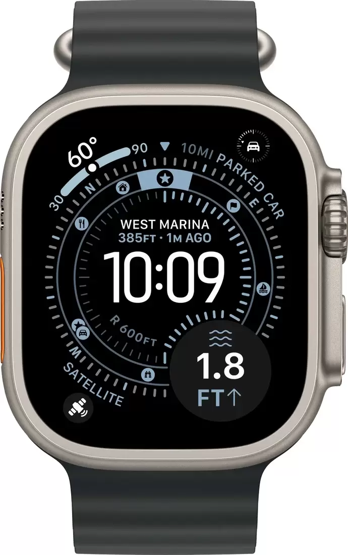 Умные часы Apple Watch Ultra 3 LTE 49 мм (титановый корпус, природный/черный, ремешок из эластомера) — изображение 2
