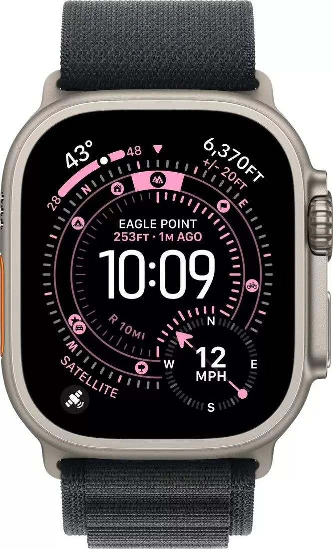 Умные часы Apple Watch Ultra 3 LTE 49 мм (титановый корпус, природный/черный, текстильный ремешок размера M) — изображение 2