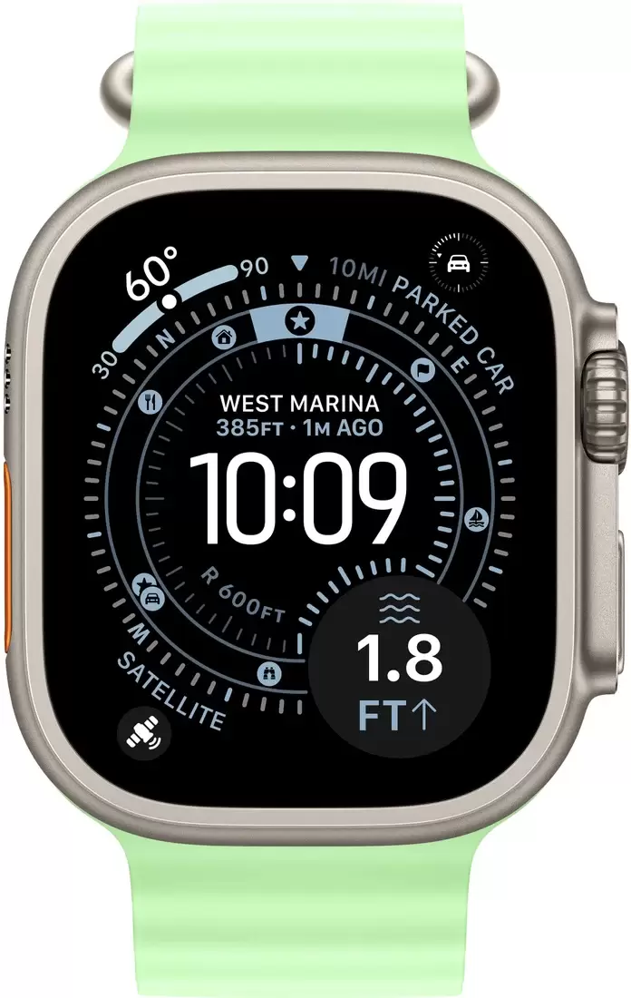 Умные часы Apple Watch Ultra 3 LTE 49 мм (титановый корпус, природный/салатовый, ремешок из эластомера) — изображение 2