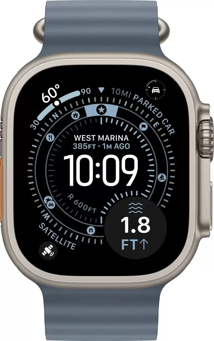 Умные часы Apple Watch Ultra 3 LTE 49 мм (титановый корпус, природный/синий, ремешок из эластомера) — изображение 2