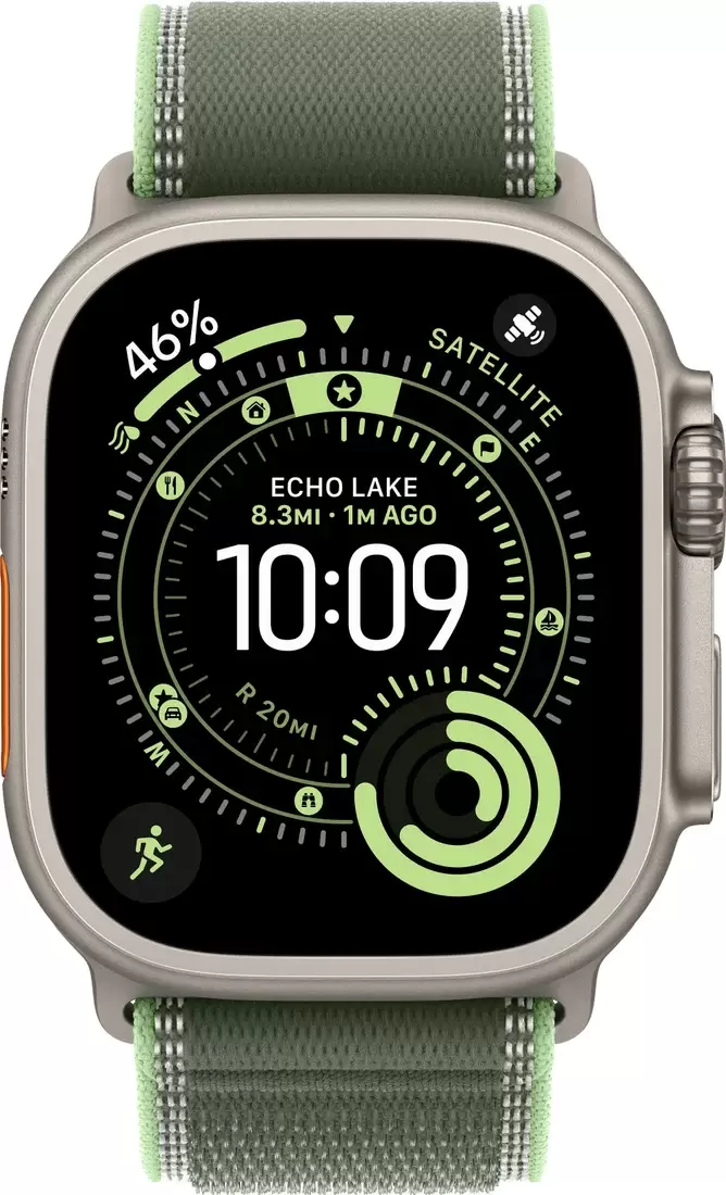 Умные часы Apple Watch Ultra 3 LTE 49 мм (титановый корпус, природный/зеленый, нейлоновый ремешок размера S/M) — изображение 2