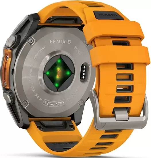 Умные часы Garmin Fenix 8 Sapphire 51мм (титановый, оранжевый силиконовый ремешок) — изображение 4