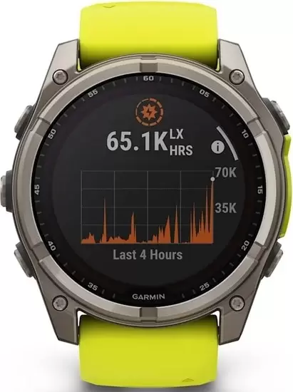 Умные часы Garmin Fenix 8 Solar, Sapphire 51мм (титановый, желтый силиконовый ремешок) — изображение 3