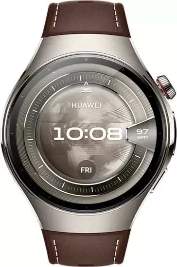Умные часы Huawei Watch 5 46 мм (титановый, с коричневым силиконовым ремешком, международная версия) — изображение 3