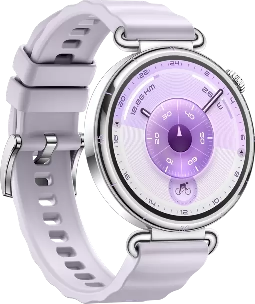 Умные часы Huawei Watch GT 6 41 мм (серебристый, с сиреневым силиконовым ремешком, международная версия) — изображение 3